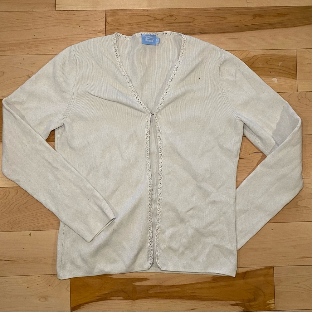 White Knit Cardigan Lace Trim Sequin Coquette